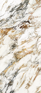 Керамогранит Hermes Golden Rimmed White Polished Спеченный камень 1200x2700x6 Delfone