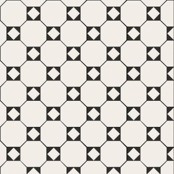 M7131/7102/6313 Керамогранит Октагон белый / Квадрат белый / Треугольник черный на сетке 320x320 Metlah.Store
