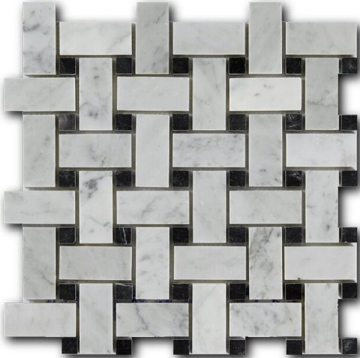 Мозаика Bianco Carrara + Nero Marquina 3*6*1 30,5*30,5 Art & Natura