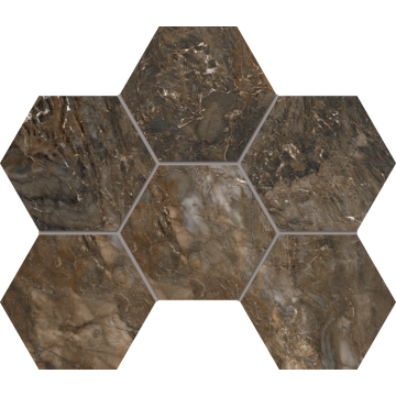 Мозаика BR04 Bernini Hexagon Dark Brown Мозаика полированная 25x28,5 Estima