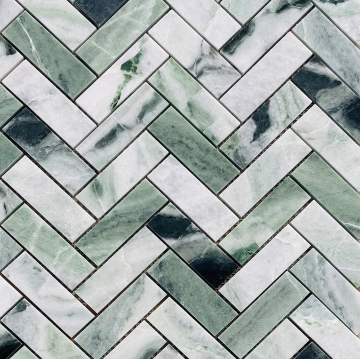 Мозаика Onice Verde oliva POL fish 23x73x7 317x282 Caramelle Mosaic