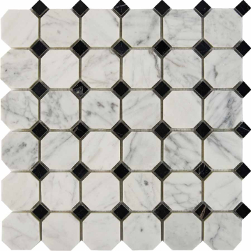 Pixmosaic PIX209 Мозаика Bianca Carrara, Nero Marquina из мрамора 48x48 305х305x8 Pixmosaic