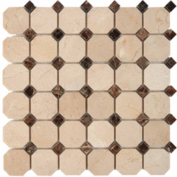 Pixmosaic PIX212 Мозаика Cream marfil, Dark Еmperador из мрамора 48x48 305х305x8 Pixmosaic
