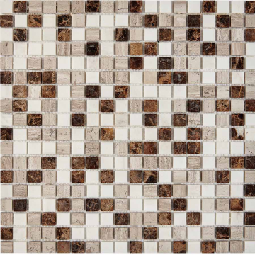 Pixmosaic PIX277 Мозаика Emperador Dark, White Wooden, Dolomiti Bianco из мрамора полированная 15x15 305х305x4 Pixmosaic