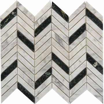 Pixmosaic PIX287 Мозаика Bianco carrara, Spider Green из мрамора полированная 307х286x8 Pixmosaic