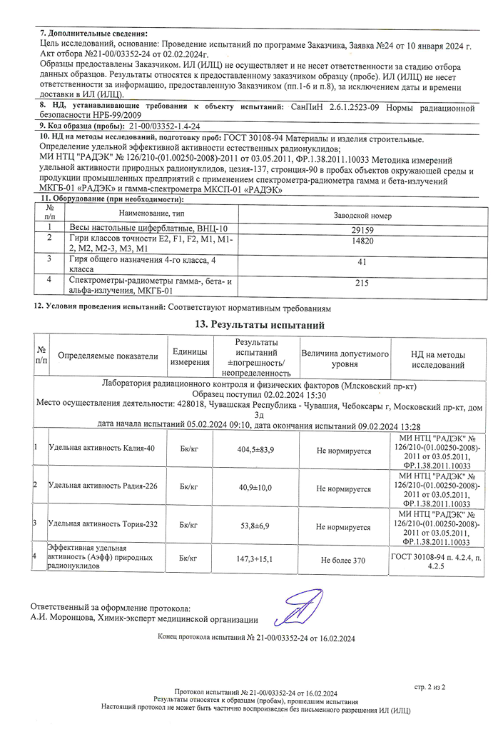 Протокол испытаний Натуральный Клинкер №21-00/03352-24 стр2