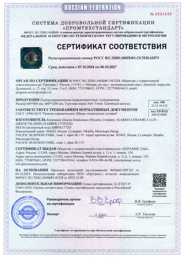Сертификат соответствия New Trend 0231435