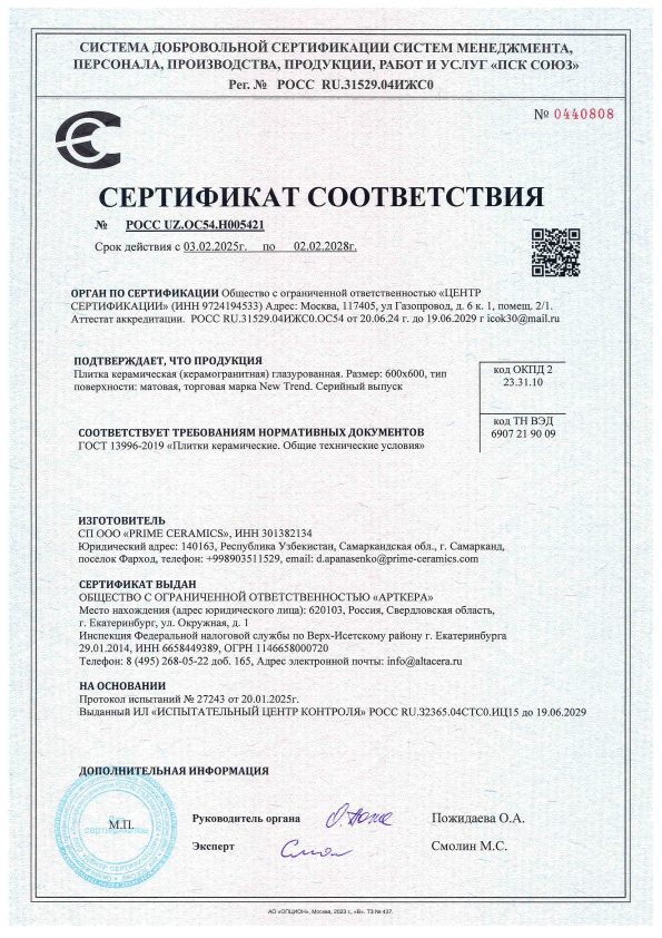 Сертификат соответствия New Trend 0440808